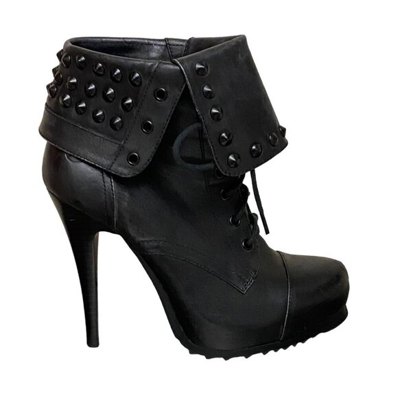 Bronx Renna Gade Studded Black Leather Heeled Booties - Picture 1 of 8